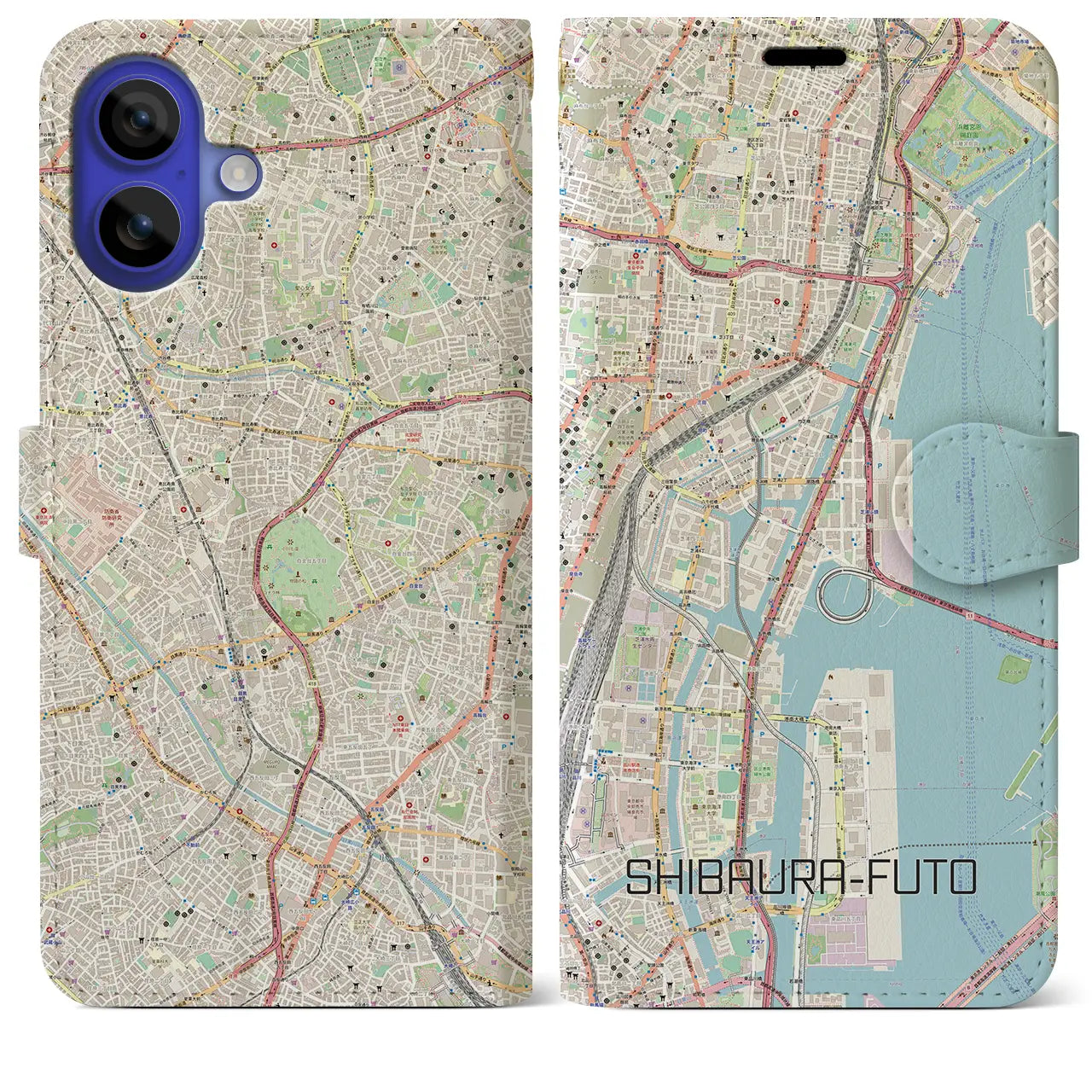 【芝浦ふ頭（東京都）】地図柄iPhoneケース（手帳タイプ）ナチュラル・iPhone 16 Pro Max 用