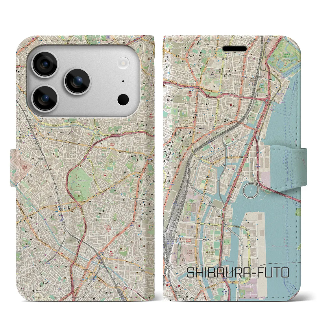 【芝浦ふ頭(東京都)】地図柄iPhoneケース(手帳タイプ)ナチュラル・iPhone 17 Pro Max 用