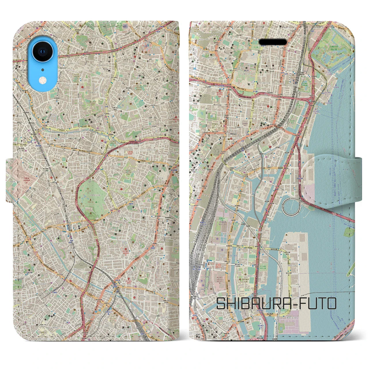 【芝浦ふ頭（東京都）】地図柄iPhoneケース（手帳タイプ）ナチュラル・iPhone XR 用