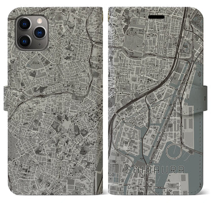 【芝浦（東京都）】地図柄iPhoneケース（手帳タイプ）モノトーン・iPhone 11 Pro Max 用