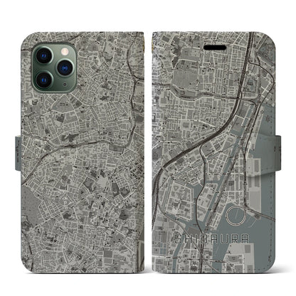 【芝浦（東京都）】地図柄iPhoneケース（手帳タイプ）モノトーン・iPhone 11 Pro 用