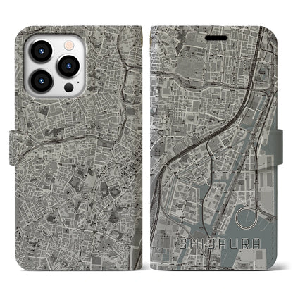 【芝浦（東京都）】地図柄iPhoneケース（手帳タイプ）モノトーン・iPhone 13 Pro 用