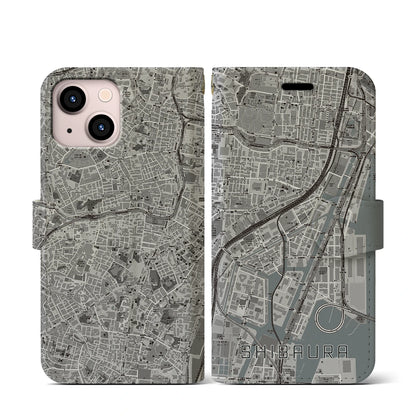 【芝浦（東京都）】地図柄iPhoneケース（手帳タイプ）モノトーン・iPhone 13 mini 用