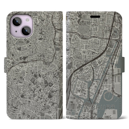 【芝浦（東京都）】地図柄iPhoneケース（手帳タイプ）モノトーン・iPhone 14 用
