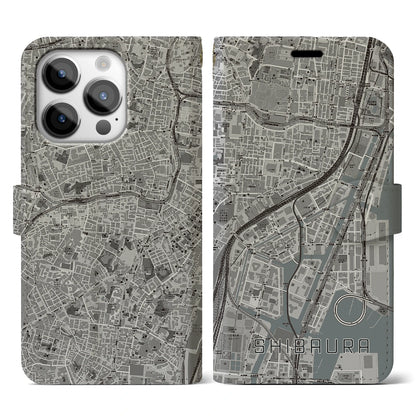 【芝浦（東京都）】地図柄iPhoneケース（手帳タイプ）モノトーン・iPhone 14 Pro 用