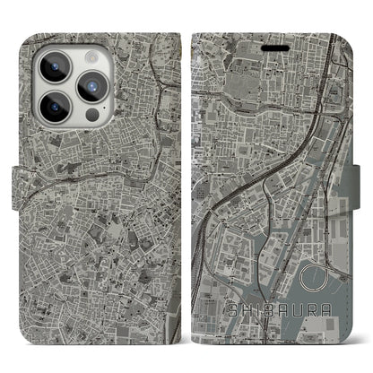 【芝浦（東京都）】地図柄iPhoneケース（手帳タイプ）モノトーン・iPhone 15 Pro 用