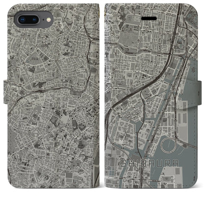 【芝浦（東京都）】地図柄iPhoneケース（手帳タイプ）モノトーン・iPhone 8Plus /7Plus / 6sPlus / 6Plus 用