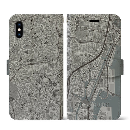 【芝浦（東京都）】地図柄iPhoneケース（手帳タイプ）モノトーン・iPhone XS / X 用