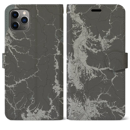 【士別（北海道）】地図柄iPhoneケース（手帳タイプ）モノトーン・iPhone 11 Pro Max 用