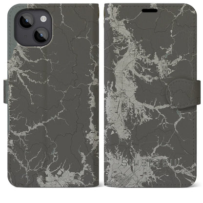 【士別（北海道）】地図柄iPhoneケース（手帳タイプ）モノトーン・iPhone 14 Plus 用