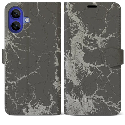 【士別（北海道）】地図柄iPhoneケース（手帳タイプ）モノトーン・iPhone 16 Pro Max 用