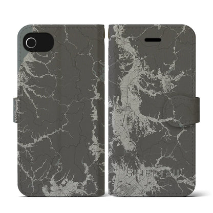 【士別（北海道）】地図柄iPhoneケース（手帳タイプ）モノトーン・iPhone SE（第3 / 第2世代） / 8 / 7 / 6s / 6 用