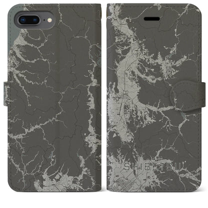 【士別（北海道）】地図柄iPhoneケース（手帳タイプ）モノトーン・iPhone 8Plus /7Plus / 6sPlus / 6Plus 用