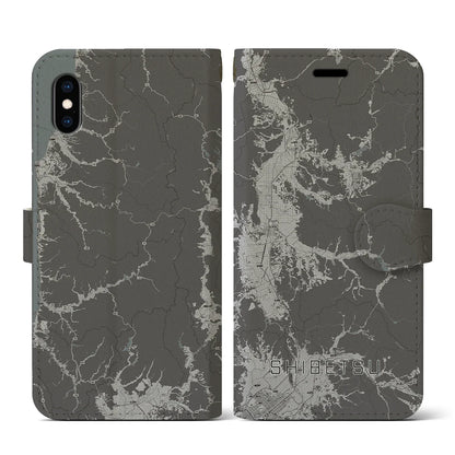 【士別（北海道）】地図柄iPhoneケース（手帳タイプ）モノトーン・iPhone XS / X 用