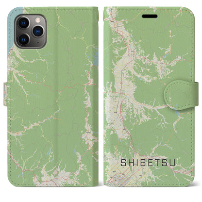 【士別（北海道）】地図柄iPhoneケース（手帳タイプ）ナチュラル・iPhone 11 Pro Max 用