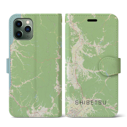 【士別（北海道）】地図柄iPhoneケース（手帳タイプ）ナチュラル・iPhone 11 Pro 用