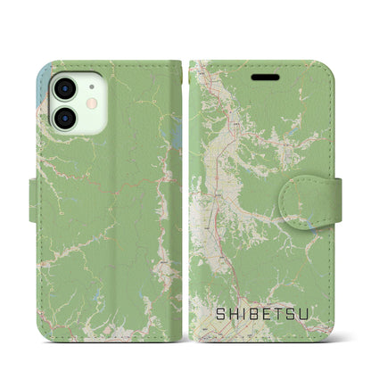 【士別（北海道）】地図柄iPhoneケース（手帳タイプ）ナチュラル・iPhone 12 mini 用