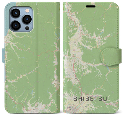 【士別（北海道）】地図柄iPhoneケース（手帳タイプ）ナチュラル・iPhone 13 Pro Max 用