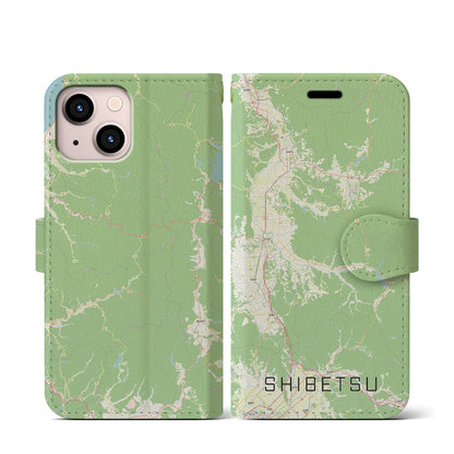 【士別（北海道）】地図柄iPhoneケース（手帳タイプ）ナチュラル・iPhone 13 mini 用