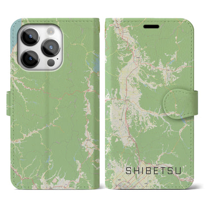 【士別（北海道）】地図柄iPhoneケース（手帳タイプ）ナチュラル・iPhone 14 Pro 用