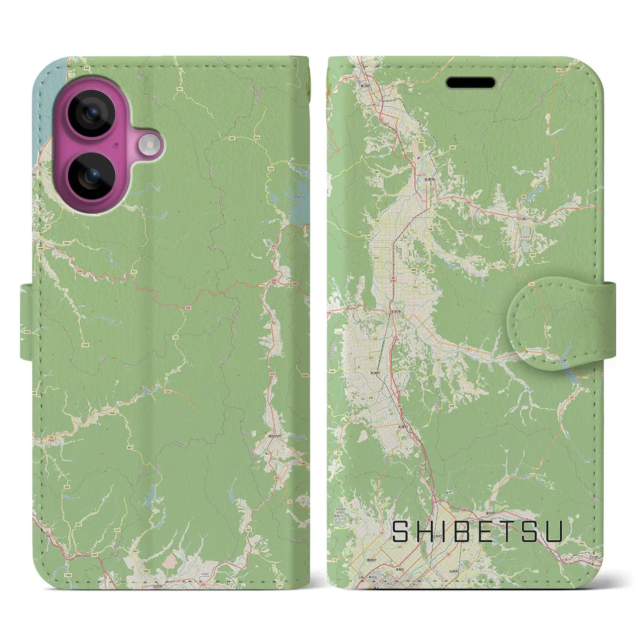 【士別（北海道）】地図柄iPhoneケース（手帳タイプ）ナチュラル・iPhone 16 Pro 用