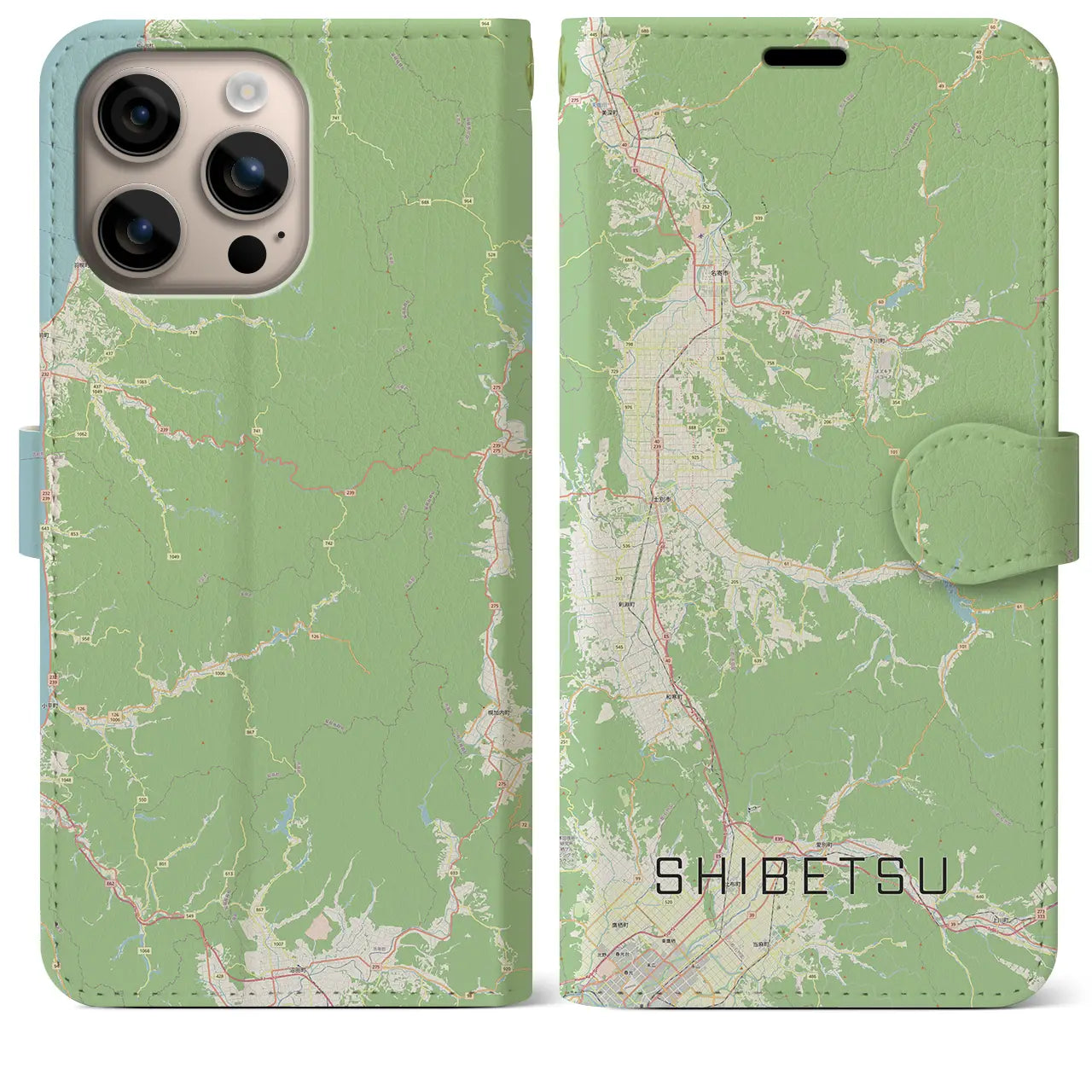 【士別（北海道）】地図柄iPhoneケース（手帳タイプ）ナチュラル・iPhone 16 Plus 用