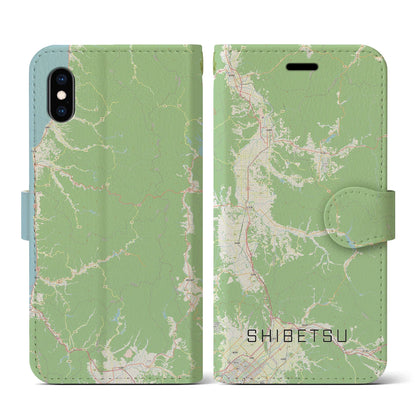 【士別（北海道）】地図柄iPhoneケース（手帳タイプ）ナチュラル・iPhone XS / X 用