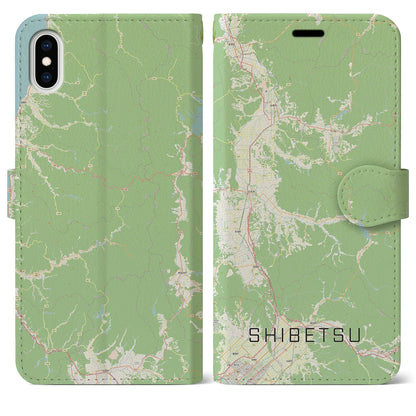 【士別（北海道）】地図柄iPhoneケース（手帳タイプ）ナチュラル・iPhone XS Max 用