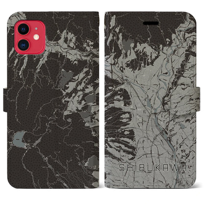 【渋川（群馬県）】地図柄iPhoneケース（手帳タイプ）モノトーン・iPhone 11 用