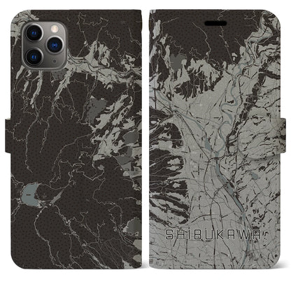 【渋川（群馬県）】地図柄iPhoneケース（手帳タイプ）モノトーン・iPhone 11 Pro Max 用