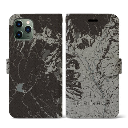 【渋川（群馬県）】地図柄iPhoneケース（手帳タイプ）モノトーン・iPhone 11 Pro 用