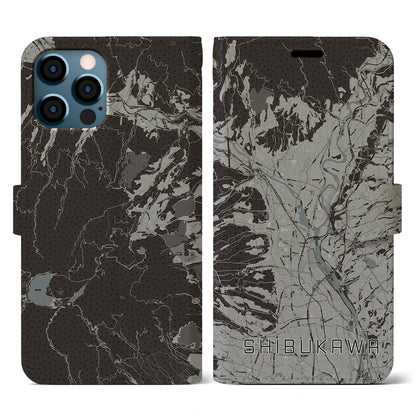 【渋川（群馬県）】地図柄iPhoneケース（手帳タイプ）モノトーン・iPhone 12 / 12 Pro 用