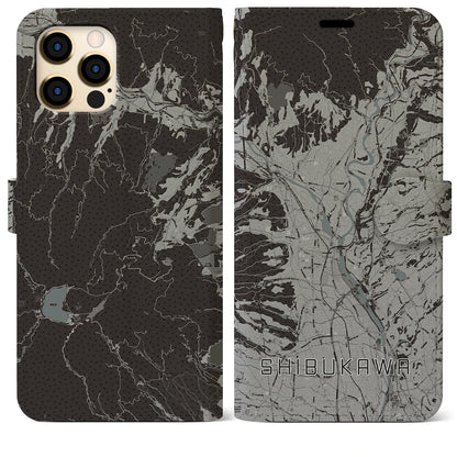 【渋川（群馬県）】地図柄iPhoneケース（手帳タイプ）モノトーン・iPhone 12 Pro Max 用