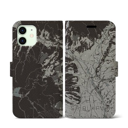 【渋川（群馬県）】地図柄iPhoneケース（手帳タイプ）モノトーン・iPhone 12 mini 用