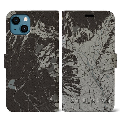 【渋川（群馬県）】地図柄iPhoneケース（手帳タイプ）モノトーン・iPhone 13 用