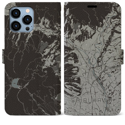 【渋川（群馬県）】地図柄iPhoneケース（手帳タイプ）モノトーン・iPhone 13 Pro Max 用