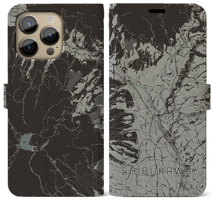 【渋川（群馬県）】地図柄iPhoneケース（手帳タイプ）モノトーン・iPhone 14 Pro Max 用