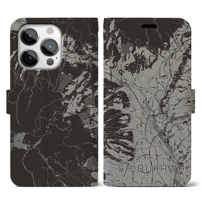 【渋川（群馬県）】地図柄iPhoneケース（手帳タイプ）モノトーン・iPhone 14 Pro 用