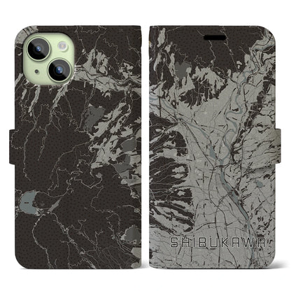 【渋川（群馬県）】地図柄iPhoneケース（手帳タイプ）モノトーン・iPhone 15 用