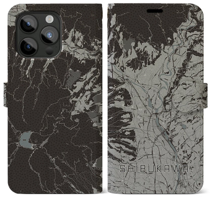 【渋川（群馬県）】地図柄iPhoneケース（手帳タイプ）モノトーン・iPhone 15 Pro Max 用