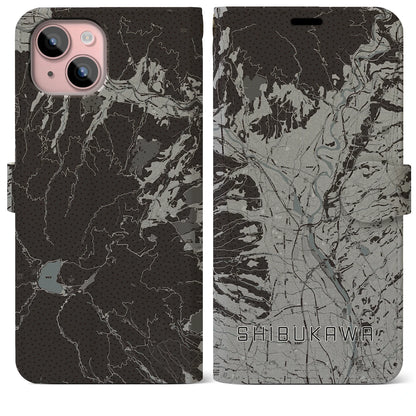 【渋川（群馬県）】地図柄iPhoneケース（手帳タイプ）モノトーン・iPhone 15 Plus 用