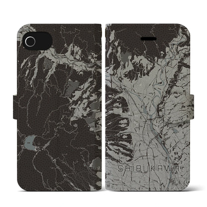 【渋川（群馬県）】地図柄iPhoneケース（手帳タイプ）モノトーン・iPhone SE（第3 / 第2世代） / 8 / 7 / 6s / 6 用