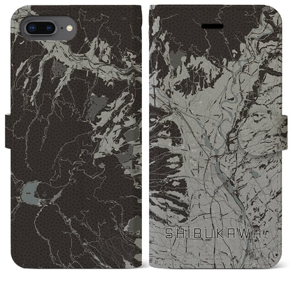 【渋川（群馬県）】地図柄iPhoneケース（手帳タイプ）モノトーン・iPhone 8Plus /7Plus / 6sPlus / 6Plus 用