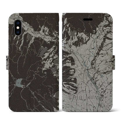【渋川（群馬県）】地図柄iPhoneケース（手帳タイプ）モノトーン・iPhone XS / X 用