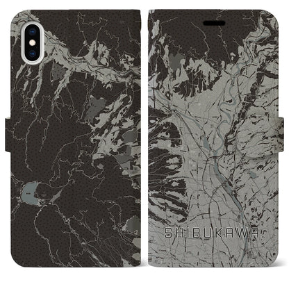 【渋川（群馬県）】地図柄iPhoneケース（手帳タイプ）モノトーン・iPhone XS Max 用