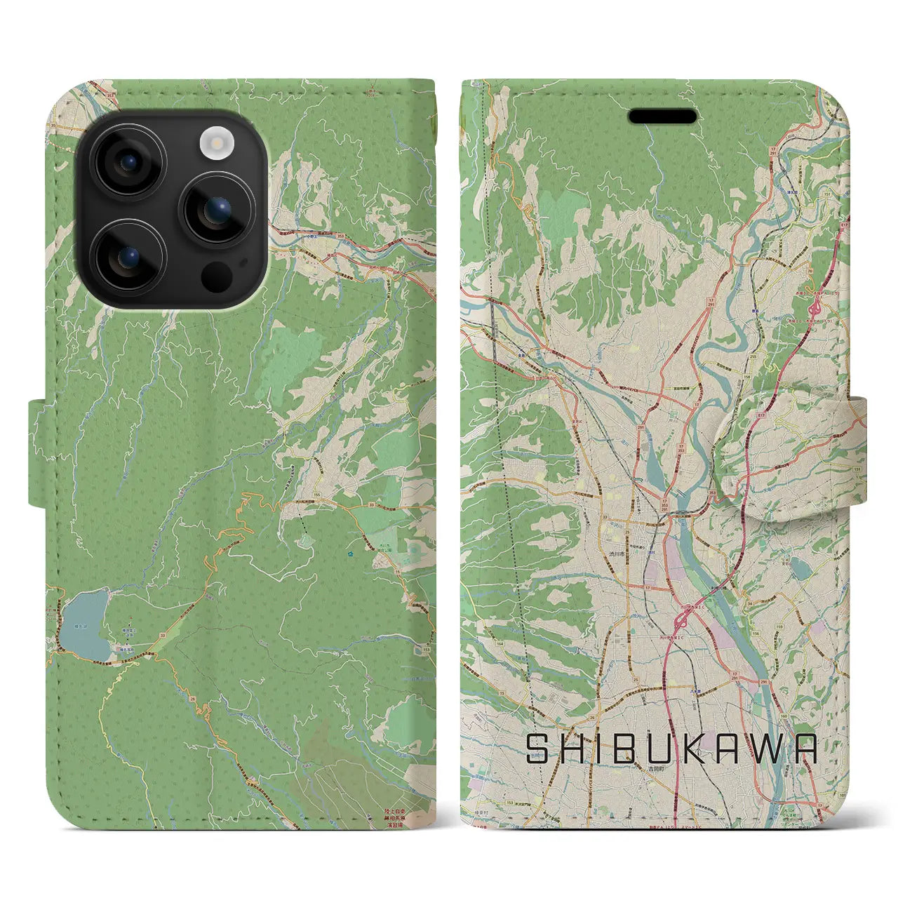 【渋川（群馬県）】地図柄iPhoneケース（手帳タイプ）ナチュラル・iPhone 16 用