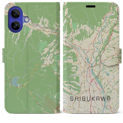 【渋川（群馬県）】地図柄iPhoneケース（手帳タイプ）ナチュラル・iPhone 16 Pro Max 用