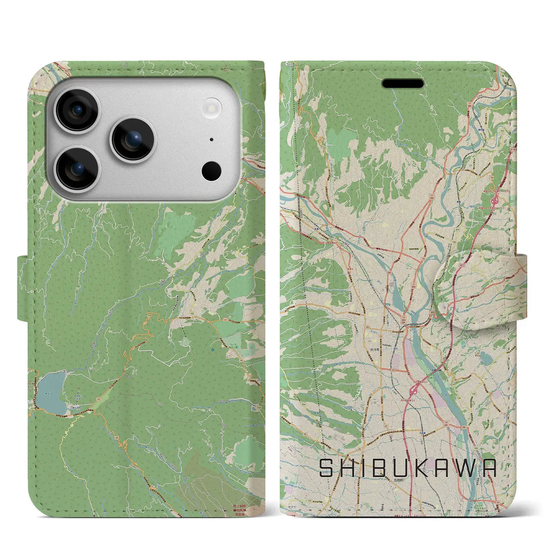 【渋川（群馬県）】地図柄iPhoneケース（手帳タイプ）モノトーン・iPhone 17 Pro Max 用