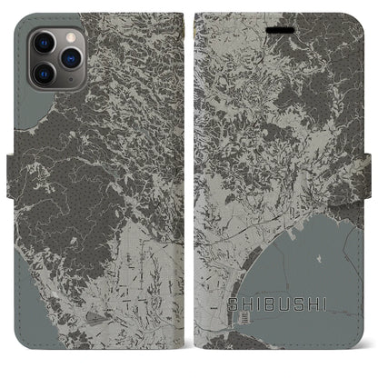 【志布志（鹿児島県）】地図柄iPhoneケース（手帳タイプ）モノトーン・iPhone 11 Pro Max 用