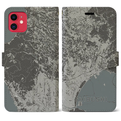 【志布志（鹿児島県）】地図柄iPhoneケース（手帳タイプ）モノトーン・iPhone 11 用